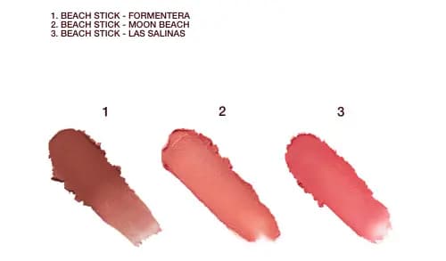 Swatches of Charlotte Tilbury Beach Stick in Formentera, Moon Beach and Las Salinas