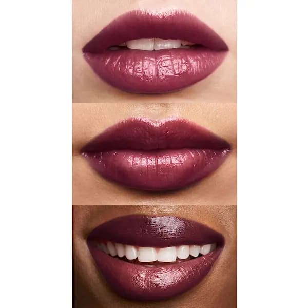 e.l.f. Sheer Slick Lipstick Black Cherry glossy finish on lips