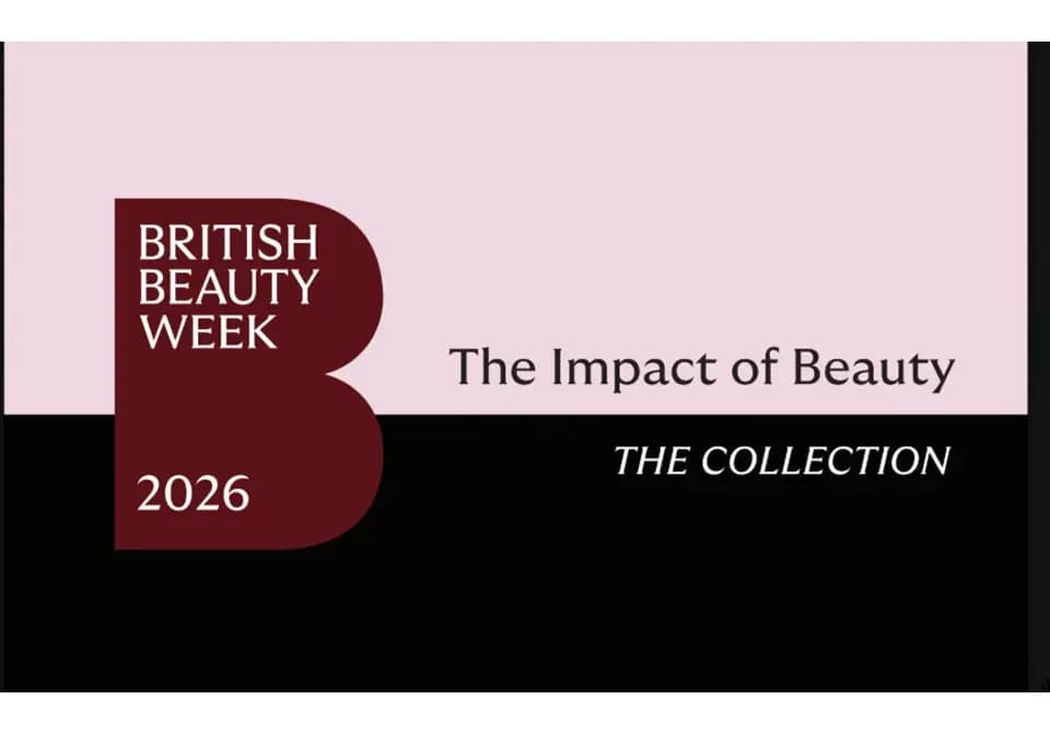 Latest in Beauty Impact of Beauty Collection banner with burgundy British Beauty Week 2026 B logo on pink and black