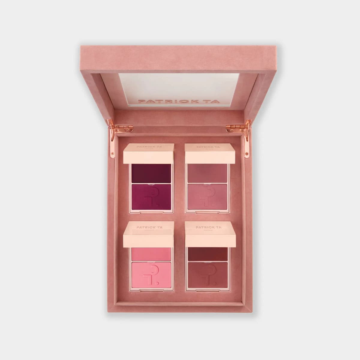 Best of Blush Vault in deeper shades: plum, dusty mauve, rosy pink and brick crème and powder blush duos in the velvet box