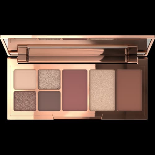 Rose-gold eyeshadow palette with mauve, taupe, shimmer and matte shades