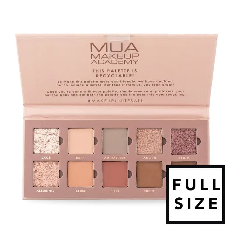 Open MUA Makeup Academy palette of ten nude, rose and brown matte and shimmer eyeshadows