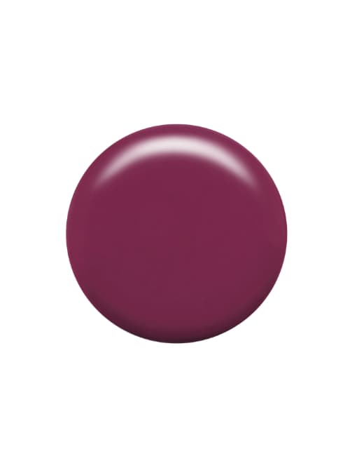 Round swatch of Tough Love showing an opaque berry-plum creme with high-gloss shine