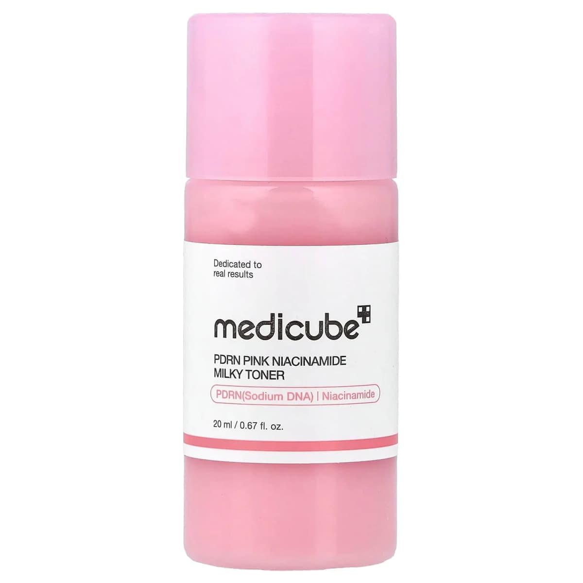 Pink cylindrical bottle of Medicube PDRN Pink Niacinamide Milky Toner, 20 ml