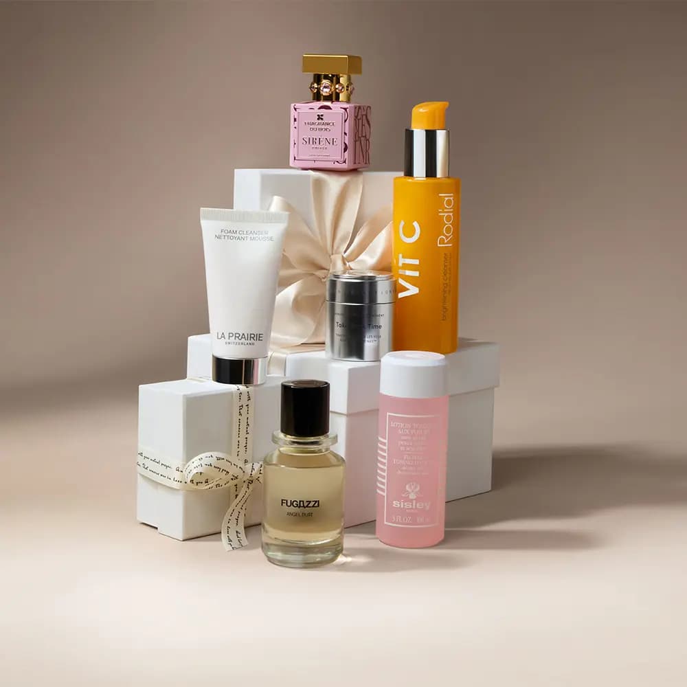 Fragrance and skincare edit including Fragrance du Bois Sirène, Rodial Vit C cleanser, La Prairie foam, Fugazzi and Sisley