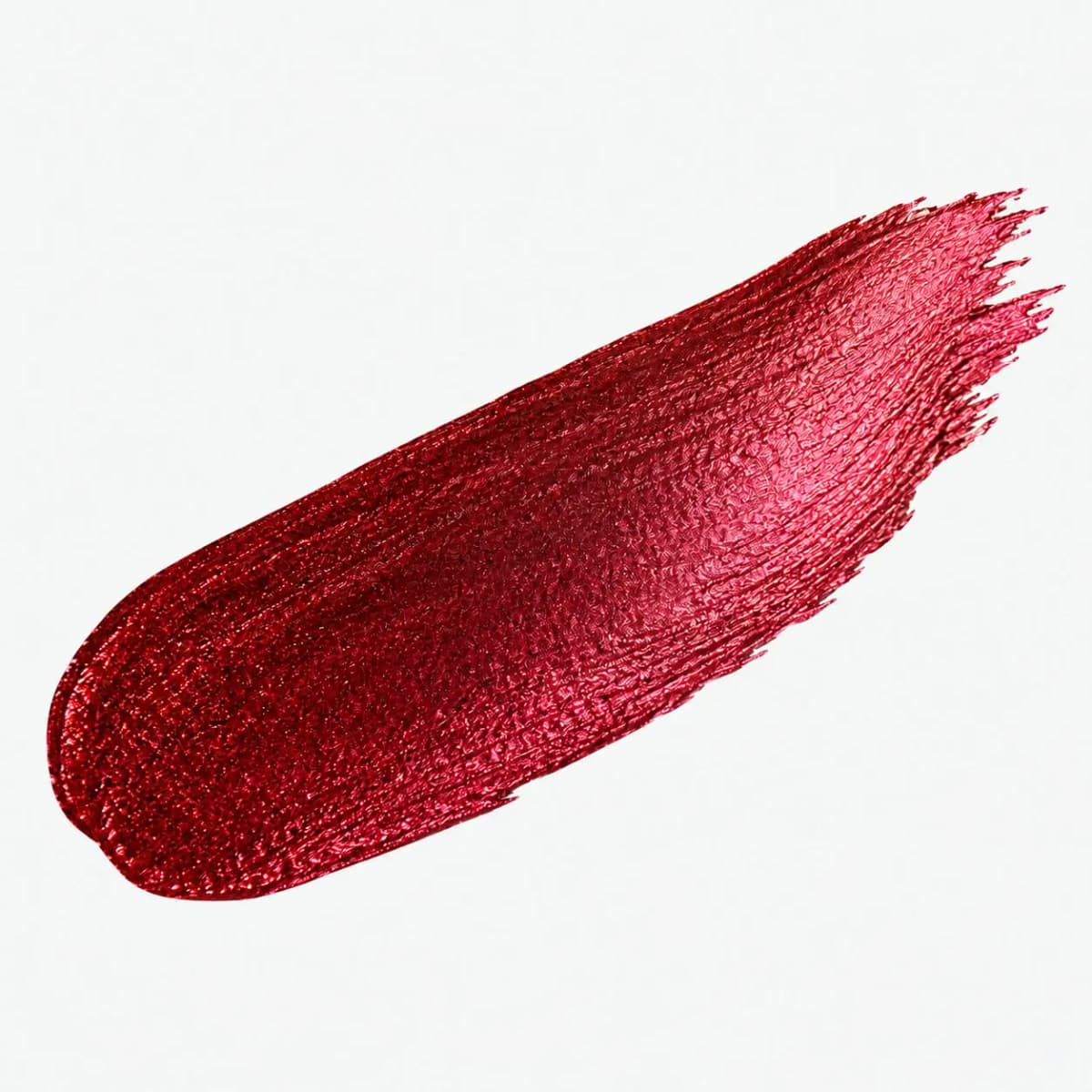 Standalone metallic crimson swatch with a textured, foil-like shine on white