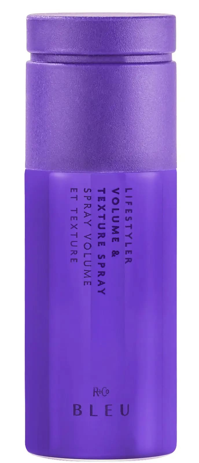 R+Co BLEU Lifestyler Volume & Texture Spray in a matte purple bottle with a purple cap