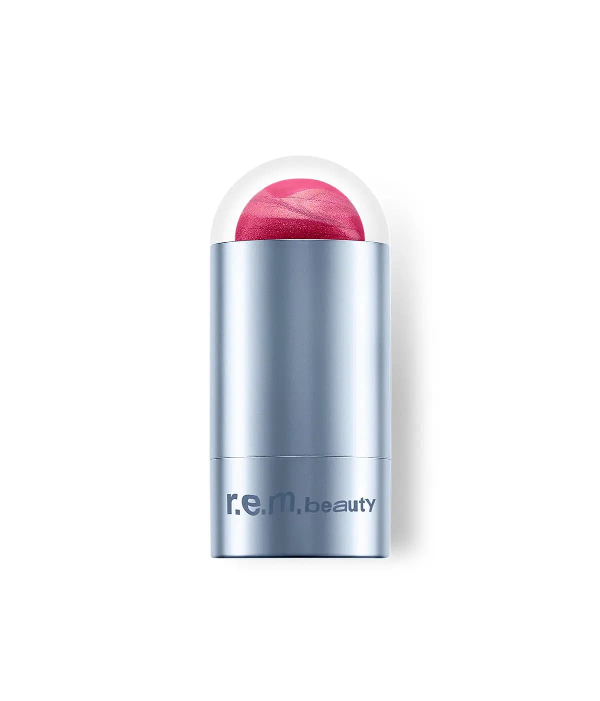 Mélange à Trois blush stick with a swirled hot pink dome in a pale blue metallic case