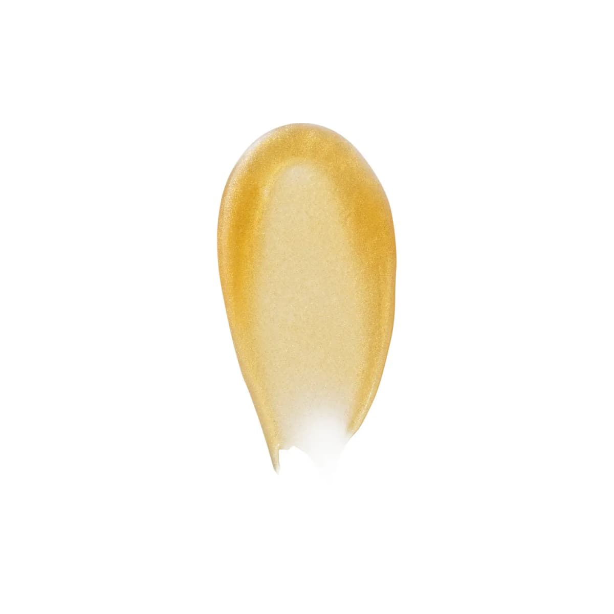 Swatch of translucent golden gel primer with fine gold shimmer, fading to white at the base.
