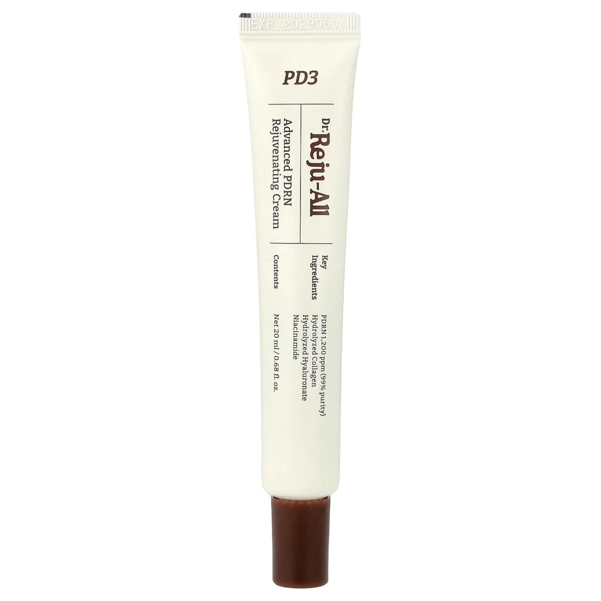 Cream-coloured squeeze tube of Dr. Rejuall PD3 Advanced PDRN Rejuvenating Cream, 20 ml