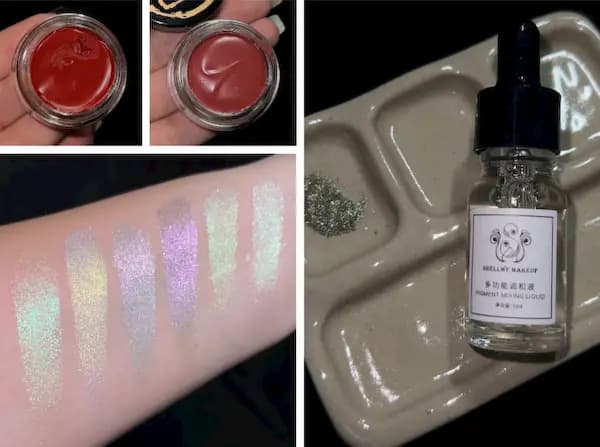Shellwe Makeup Multi Use Highlighter Palette, Lip & Cheek Muds & Pigment Mixing Liquid