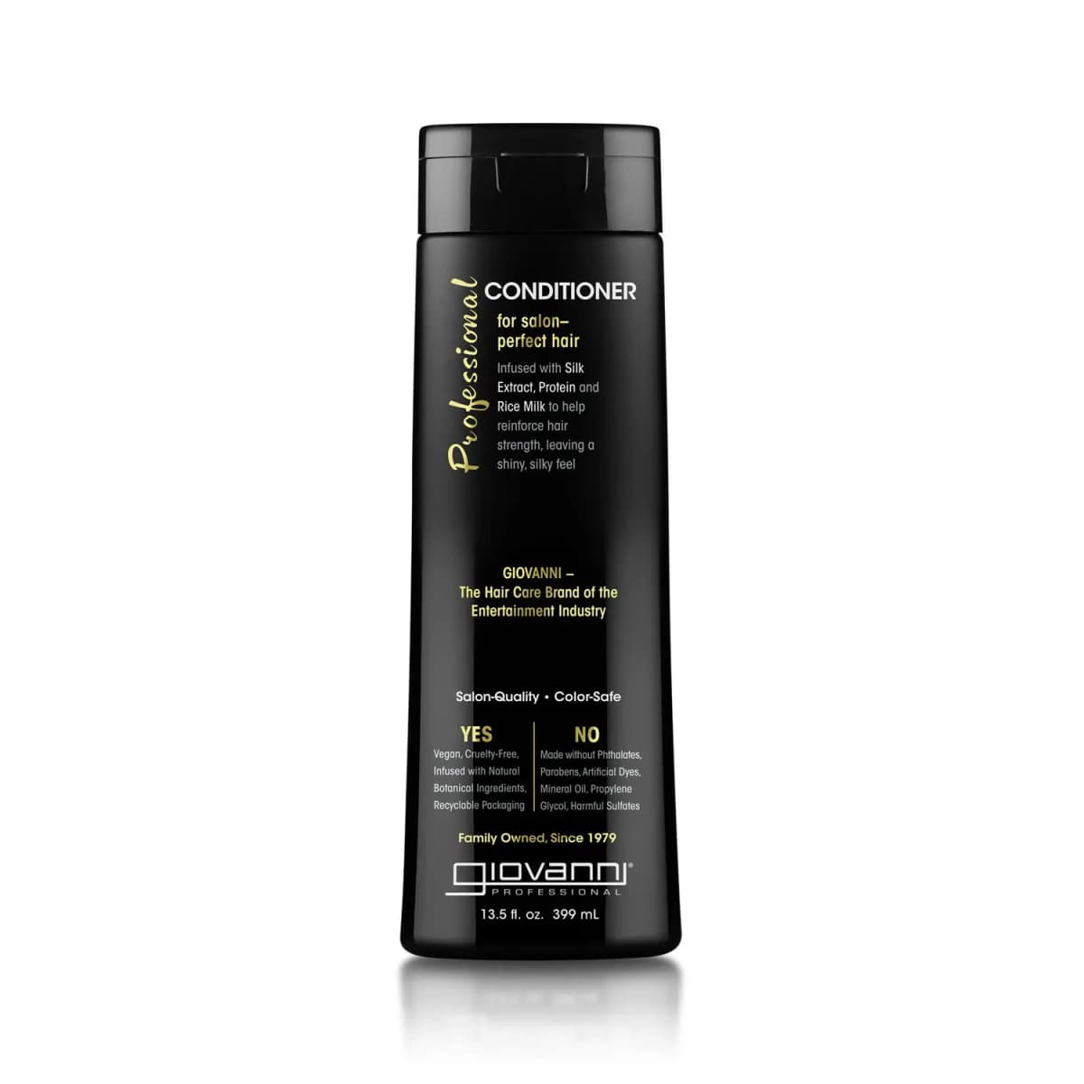 Giovanni Professional Conditioner in a matching black 13.5 fl oz bottle with gold and white label text.