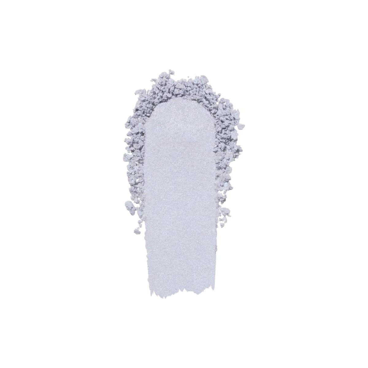 Swatch of shimmery pale lavender powder with crumbled pressed powder around the edges on white