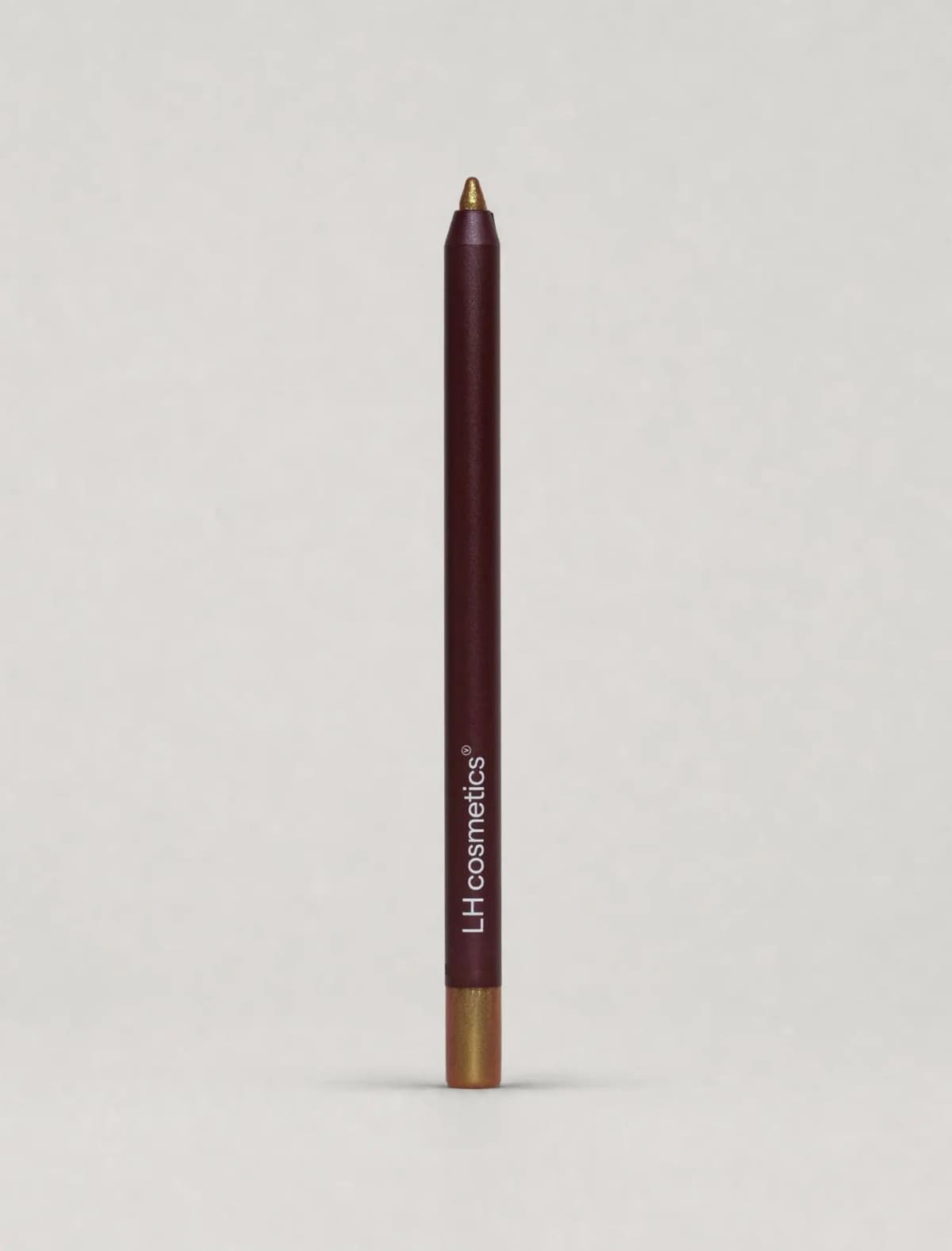 Burgundy-barrelled pencil with a metallic gold tip and matching gold cap end on a light grey background