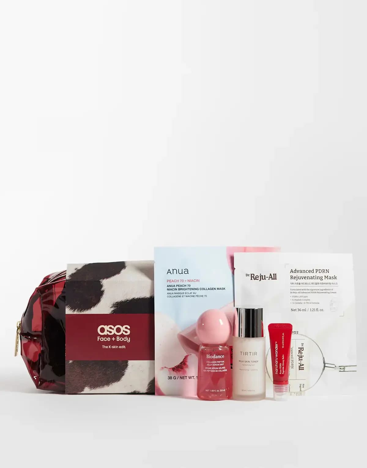 ASOS K-Skin edit with Anua and Dr.Reju-All sheet masks, pink Biodance mist, TIRTIR toner and red haruharu wonder balm