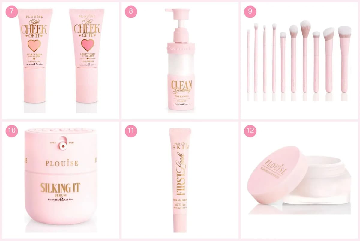 P.Louise Advent Calendar 2026 doors 7 to 12: liquid blushes, cleanser, 10-piece brush set, serum, eye cream and loose powder
