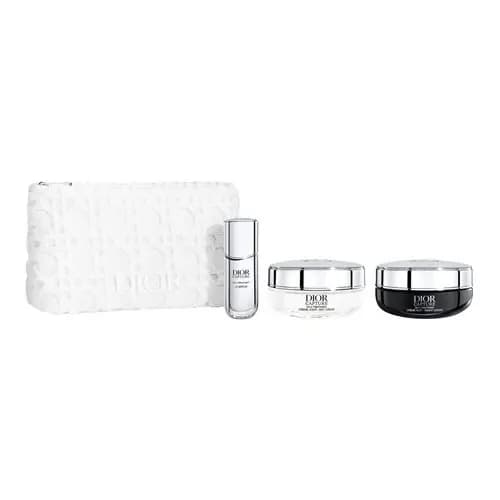 White quilted Cannage DIOR pouch with Dior Capture serum bottle, day cream jar and night cream jar