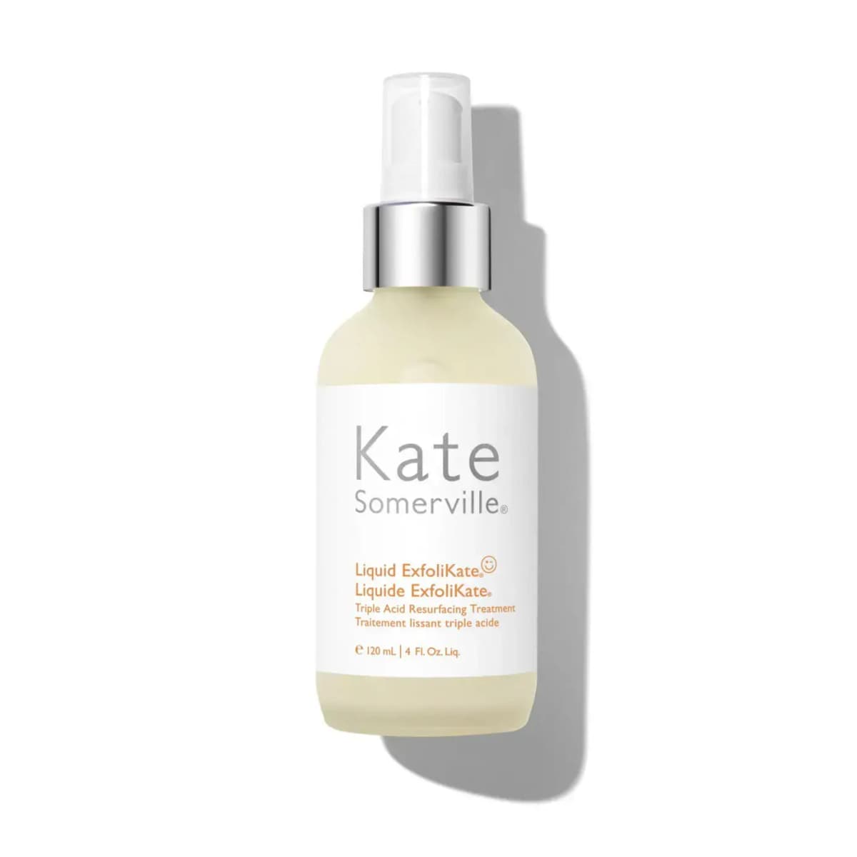 Kate Somerville Liquid ExfoliKate Triple Acid Resurfacing Treatment in a frosted bottle with silver pump