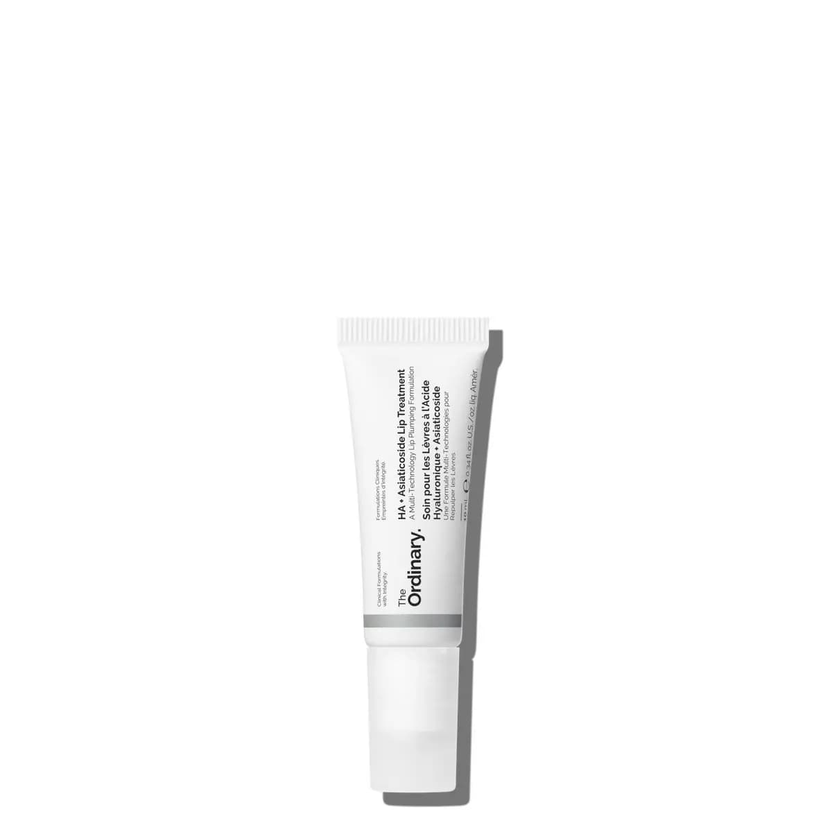 Capped white squeeze tube with grey band and black The Ordinary label text on a plain white background
