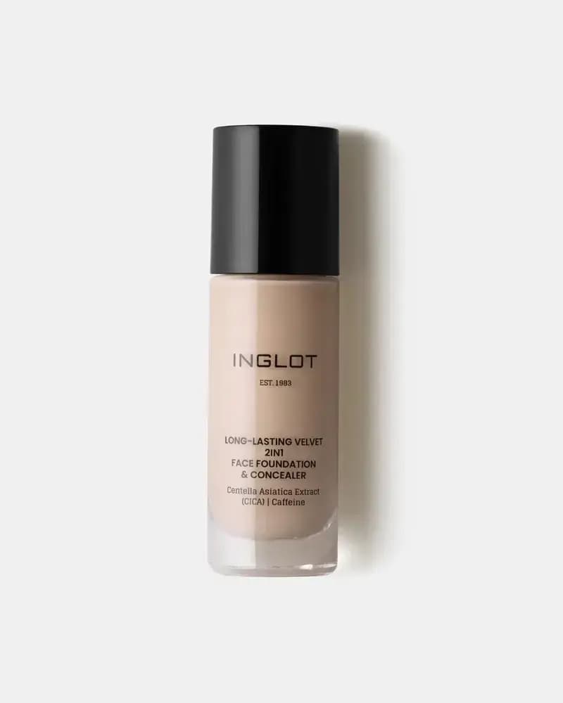 Frosted bottle in a light pinkish-beige shade with a black cap on a white background