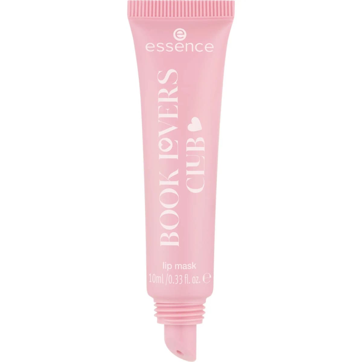 Pink squeeze tube of Book Lovers Club lip mask, 10 ml, with slanted applicator tip