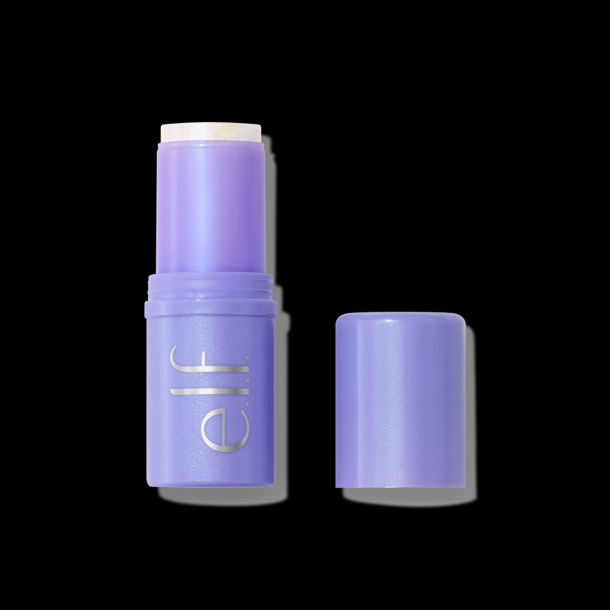 Open lilac e.l.f. twist-up stick standing beside its cap on a white background.