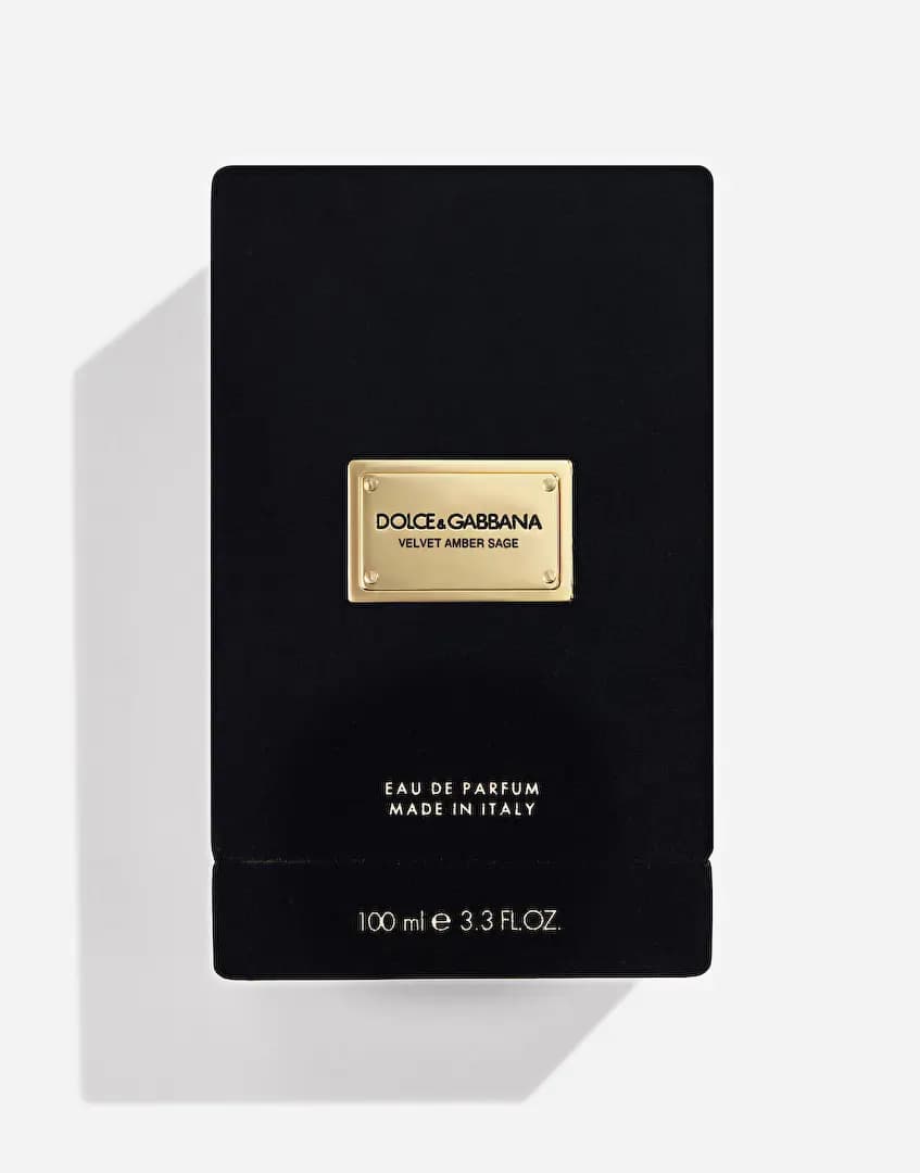 Black velvet box with gold plaque, marked Eau de Parfum, Made in Italy, 100 ml / 3.3 fl oz