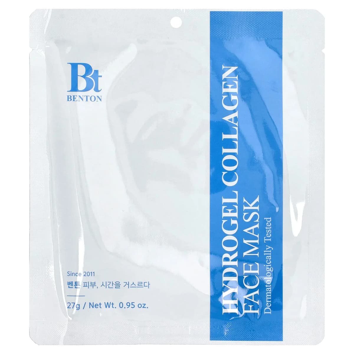 Silver and blue foil sachet of Benton Hydrogel Collagen Face Mask, 27 g