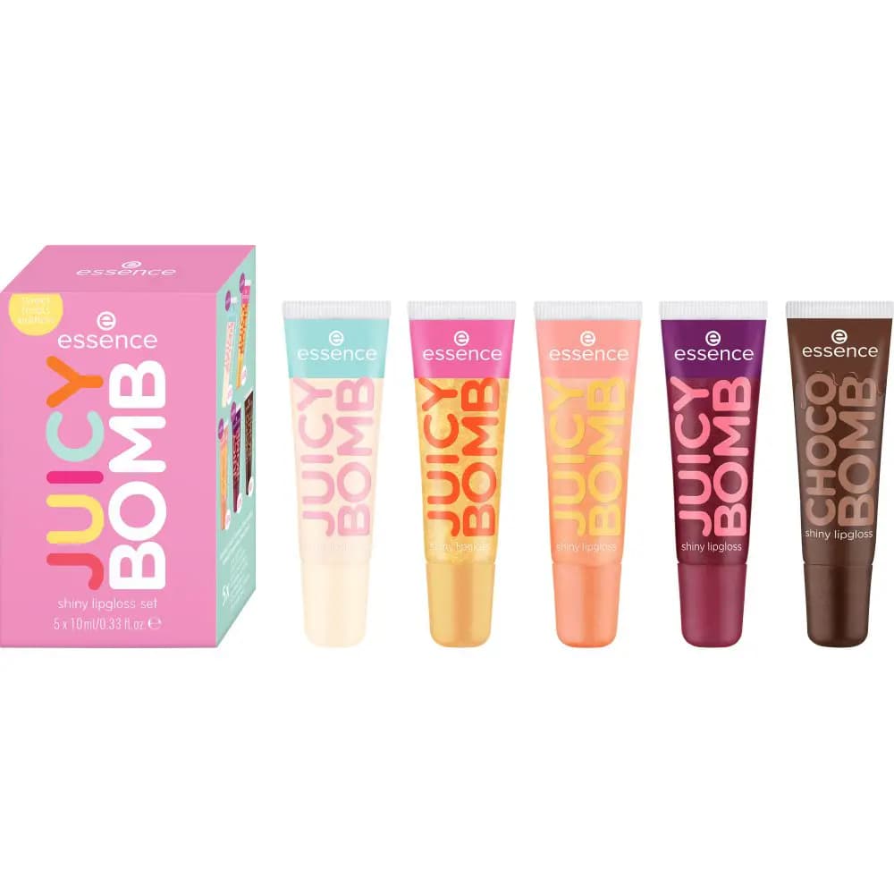 Juicy Bomb sweet treats edition shiny lipgloss set box with four Juicy Bomb glosses and one Choco Bomb
