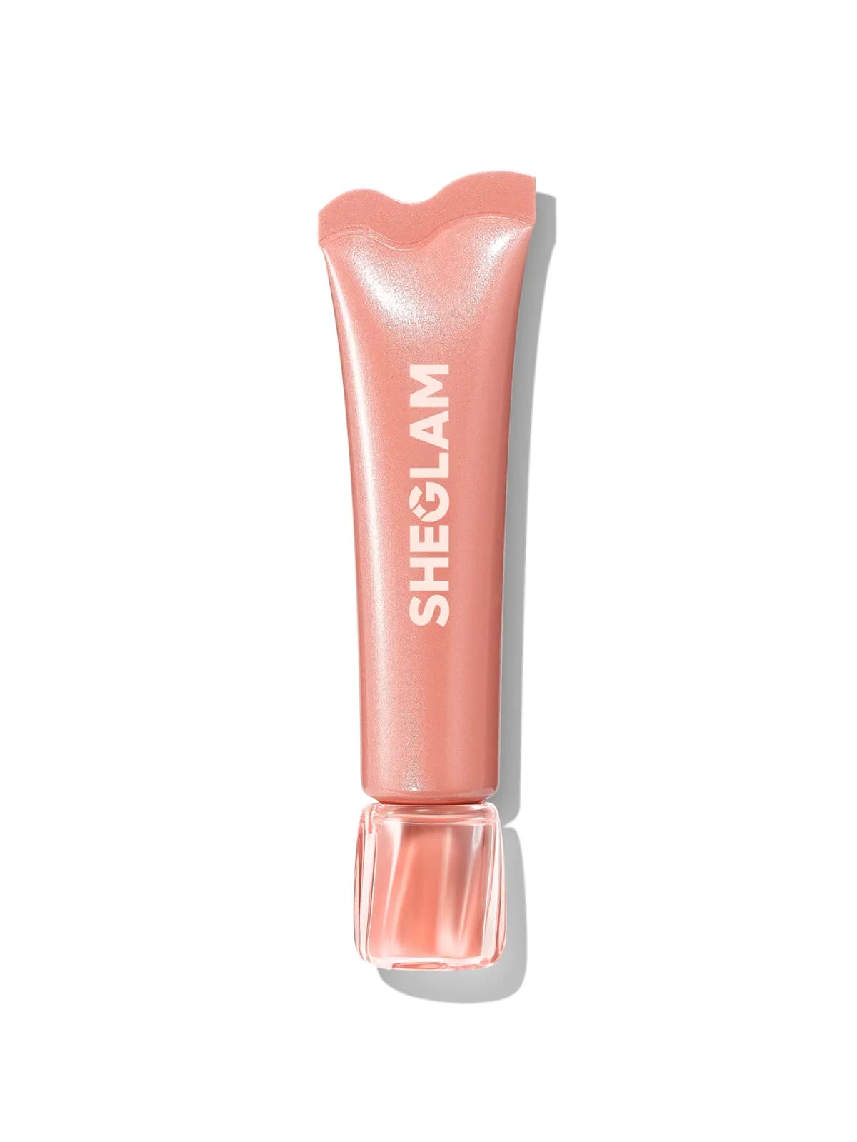 Light peach shimmer squeeze tube with a pearlescent finish and clear cap on a white background