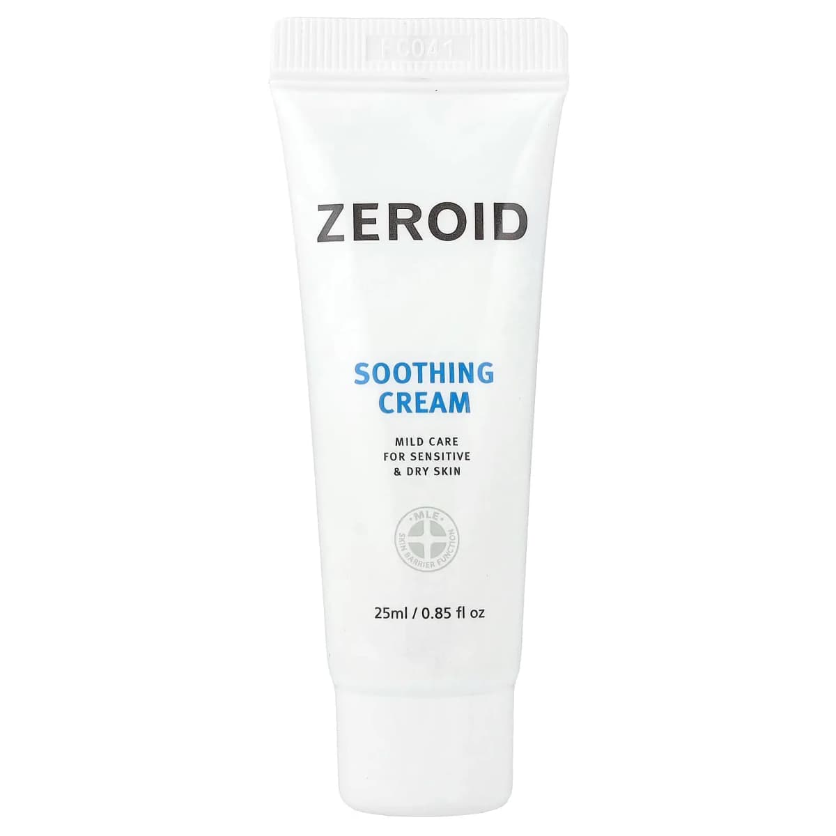 White squeeze tube of Zeroid Soothing Cream labelled for sensitive and dry skin, 25 ml