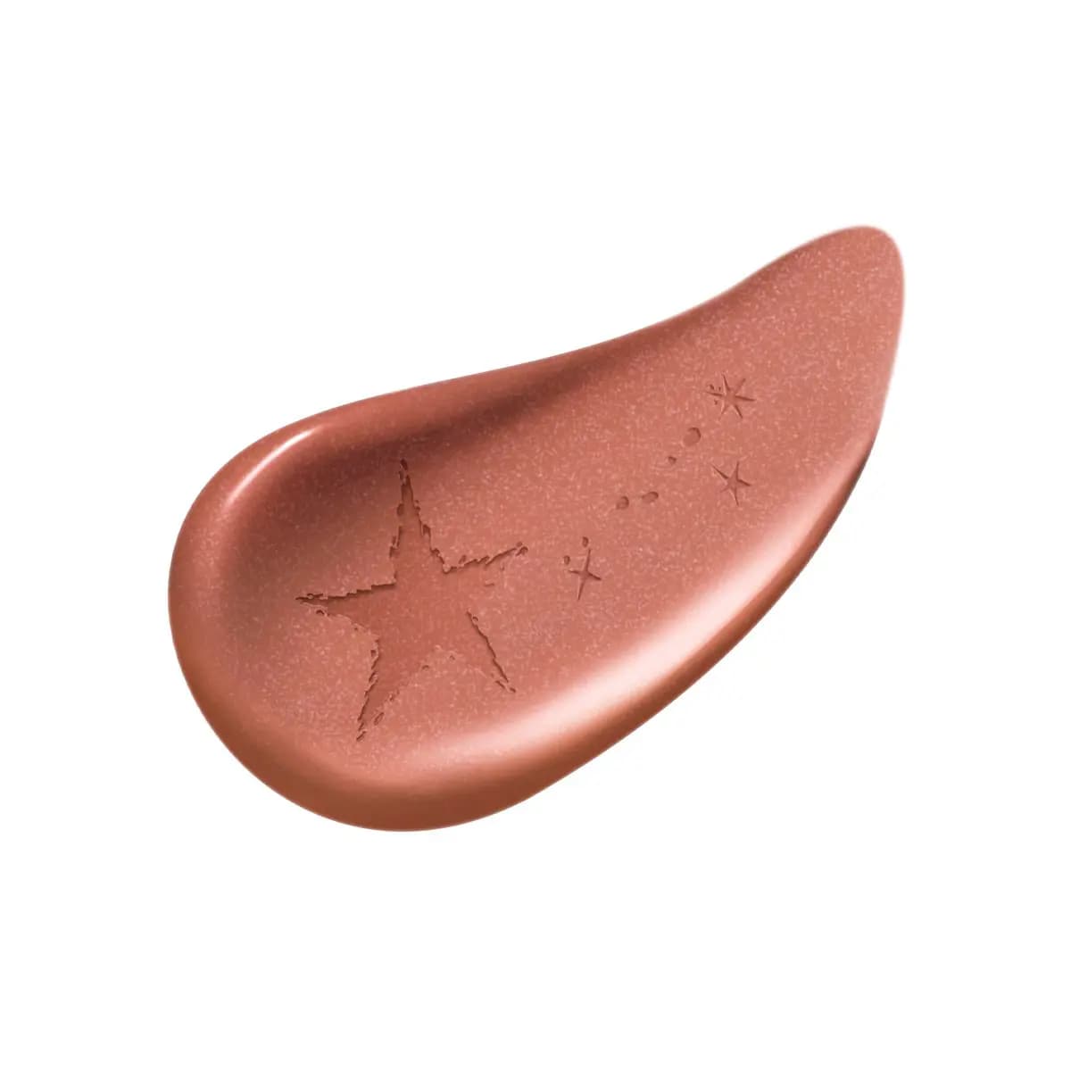 Creamy rosy-brown shimmer lipstick swatch embossed with a star and tiny sparkles