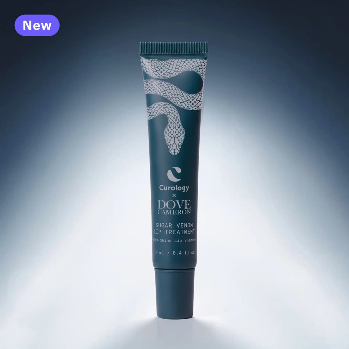 Teal Sugar Venom Lip Treatment tube with a white scale-pattern snake wrapping around it