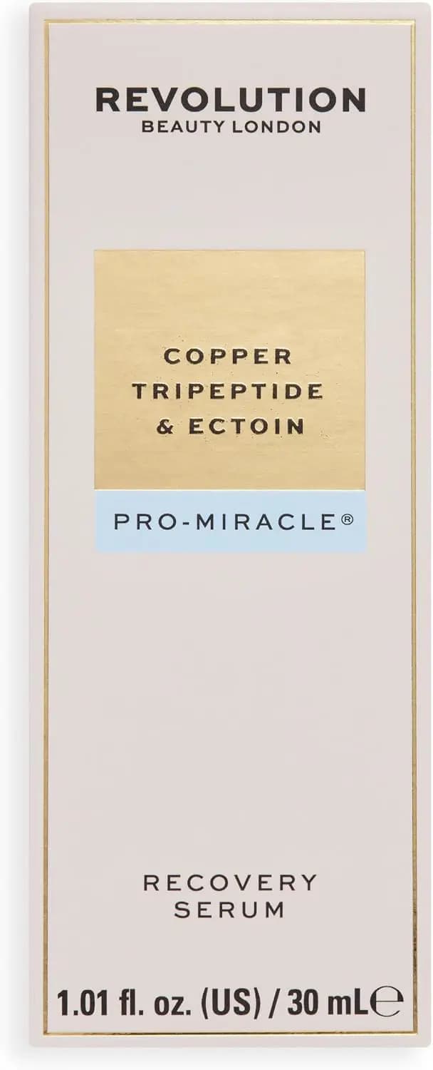 Cream box with gold label for Revolution Copper Tripeptide & Ectoin Pro-Miracle Recovery Serum, 30ml