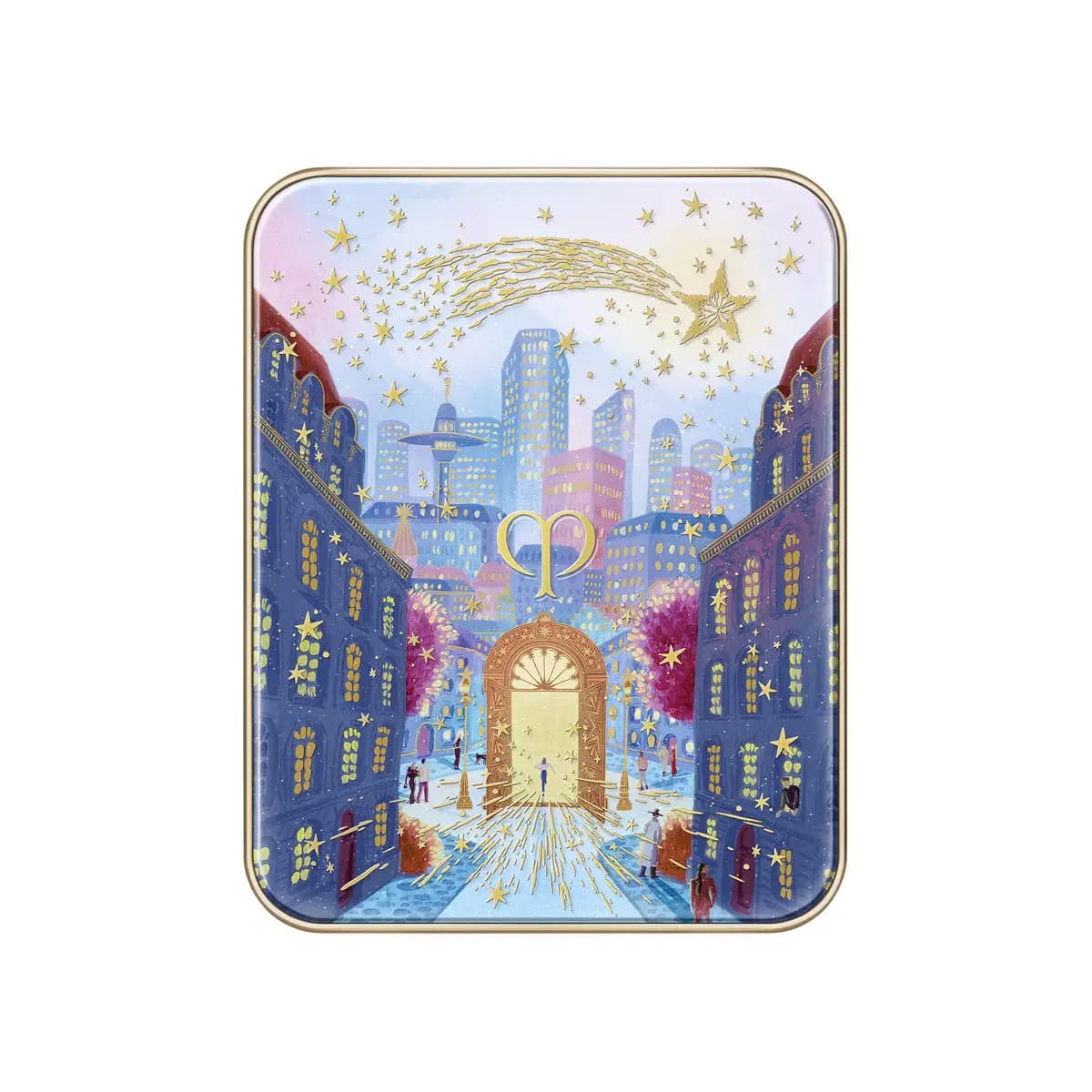 Rectangular eye quad lid illustrated with a starlit city street, a glowing golden door and a gold shooting star