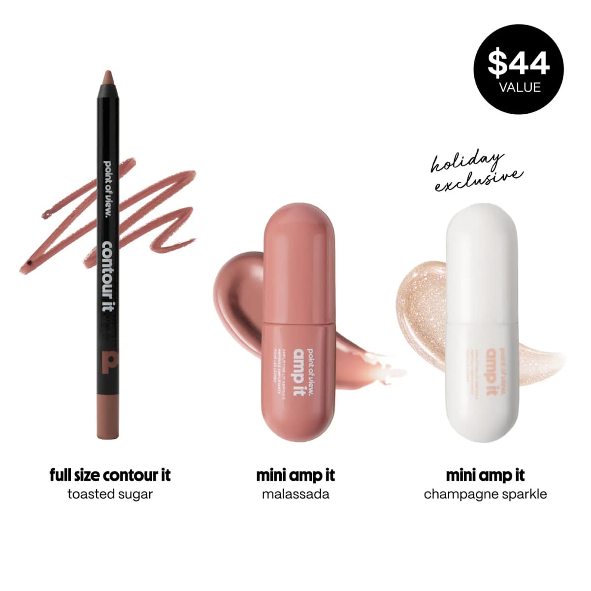 Contour it toasted sugar liner with mini amp it malassada and champagne sparkle glosses, $44 value