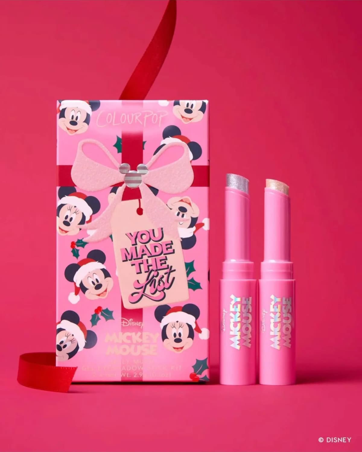 Pink You Made The List gel eyeshadow stick kit box with two shimmery silver and champagne sticks