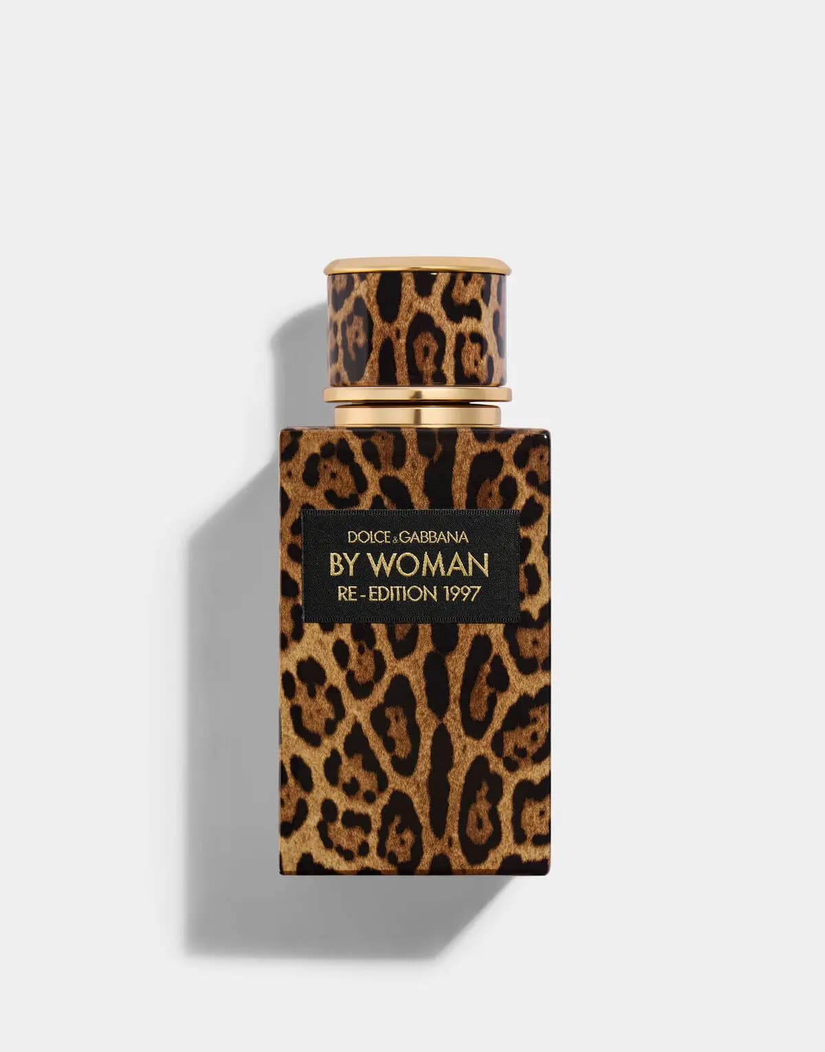 By Woman Re-Edition bottle in leopard print with a gold collar and gold-embroidered black label