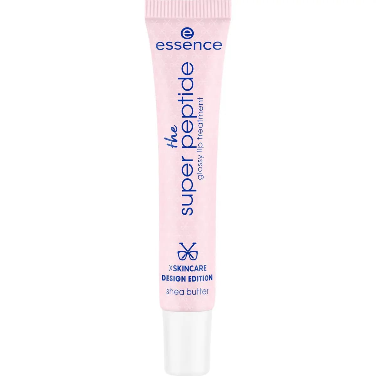 Pink the super peptide glossy lip treatment tube, Design Edition with shea butter, and a white cap