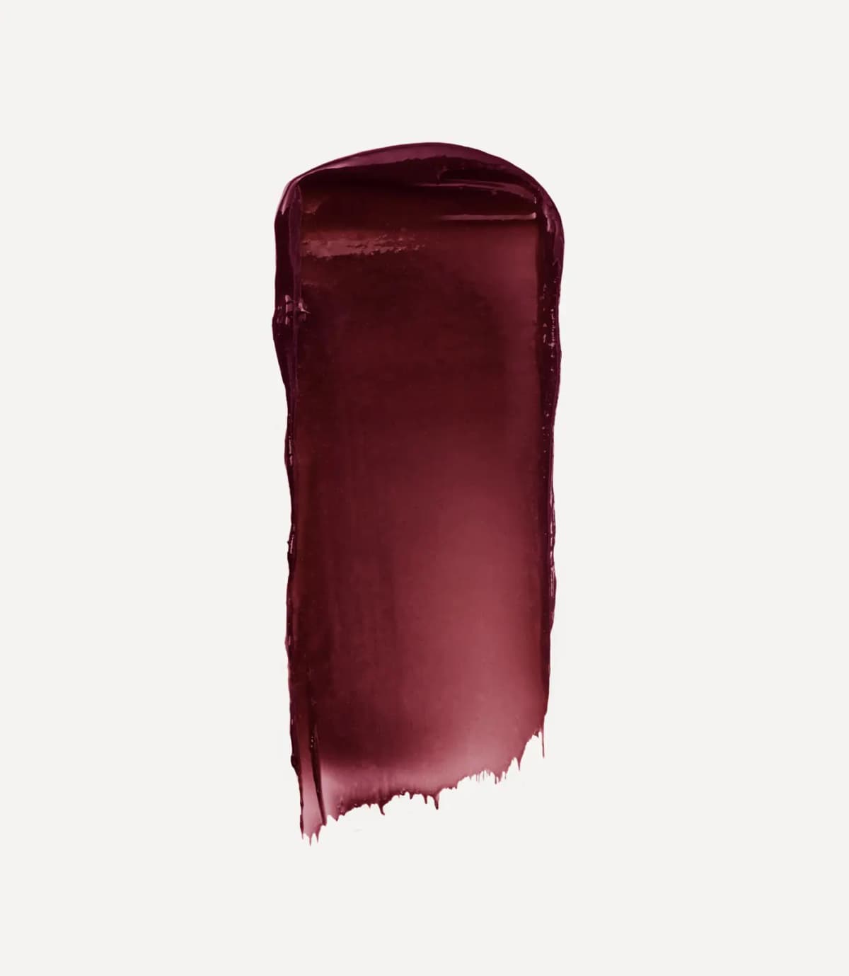 Thick glossy swatch of a sheer garnet wine balm fading from deep burgundy to rosy red
