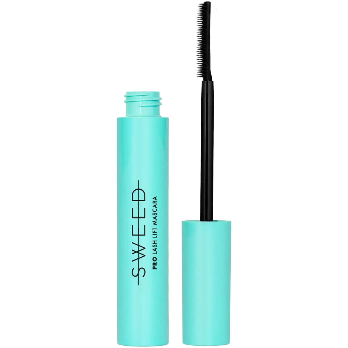 Sweed Pro Lash Lift Mascara in a mint tube with black wand shown beside it