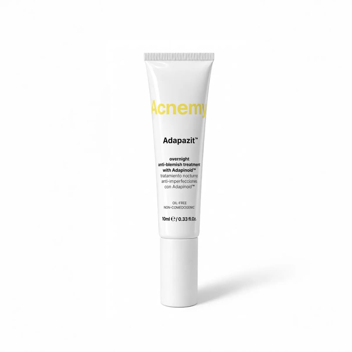 Small white tube of Acnemy Adapazit overnight anti-blemish treatment with Adapinoid, 10ml