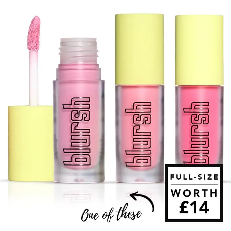 Three blursh liquid blush tubes with lime caps in pink shades, one of these included, worth £14