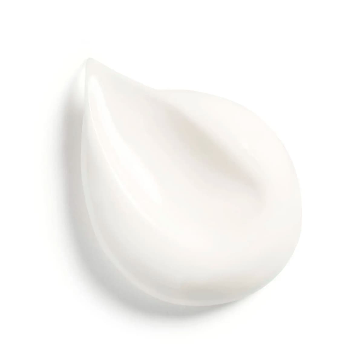 Glossy swirl of the white Éclat Premier Bright Silky Cream texture on a white background