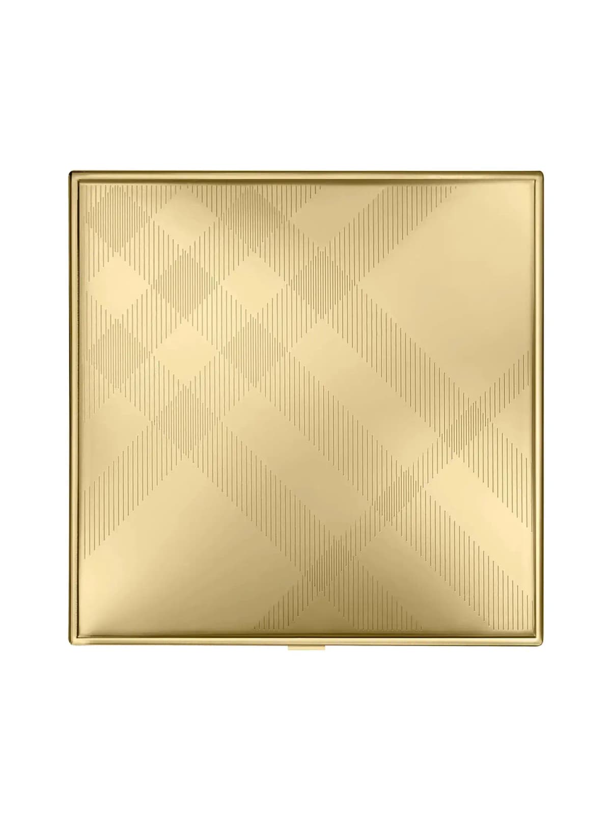Closed gold Burberry compact lid engraved with a fine-line Burberry Check pattern