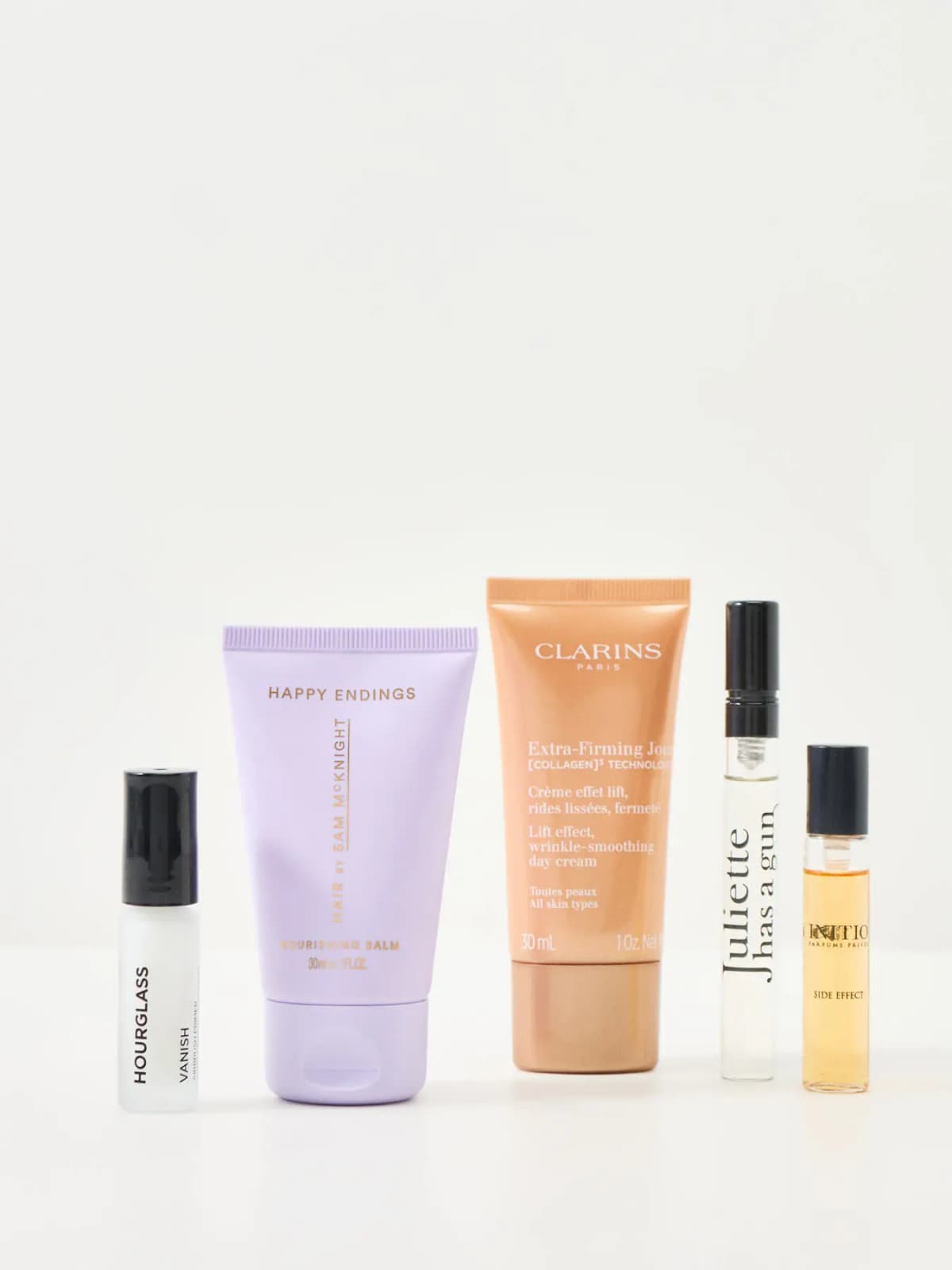 Hourglass Vanish, Happy Endings nourishing balm, Clarins Extra-Firming day cream, Juliette Has a Gun