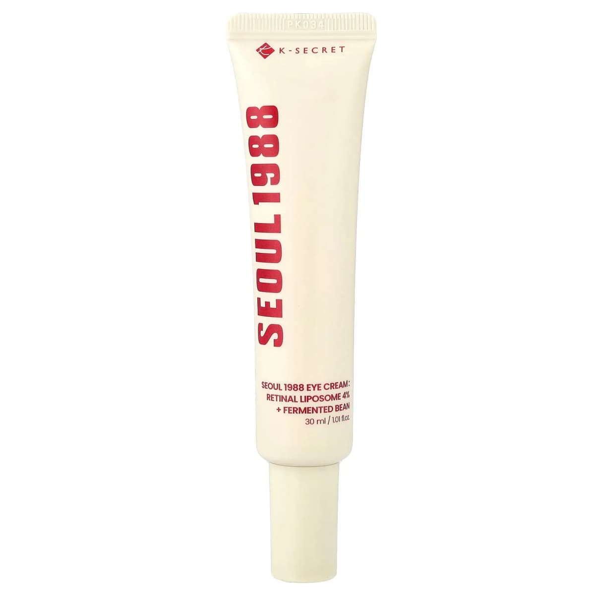 Ivory tube of K-Secret Seoul 1988 Eye Cream with bold red lettering, 30 ml