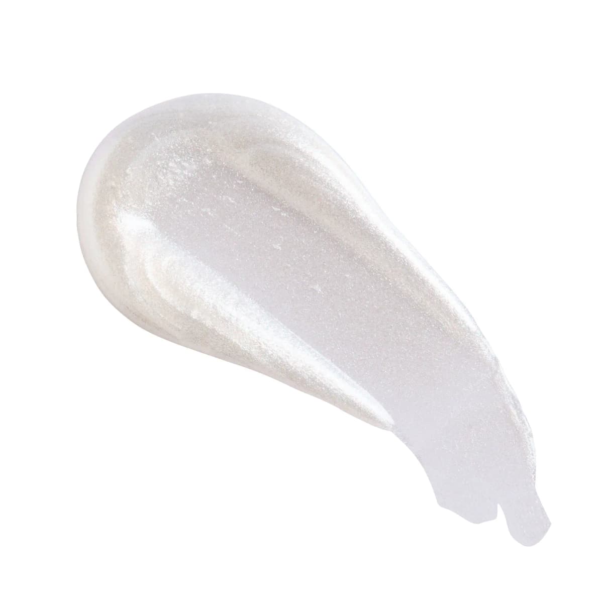 Sheer pearly white gloss swatch with fine iridescent shimmer