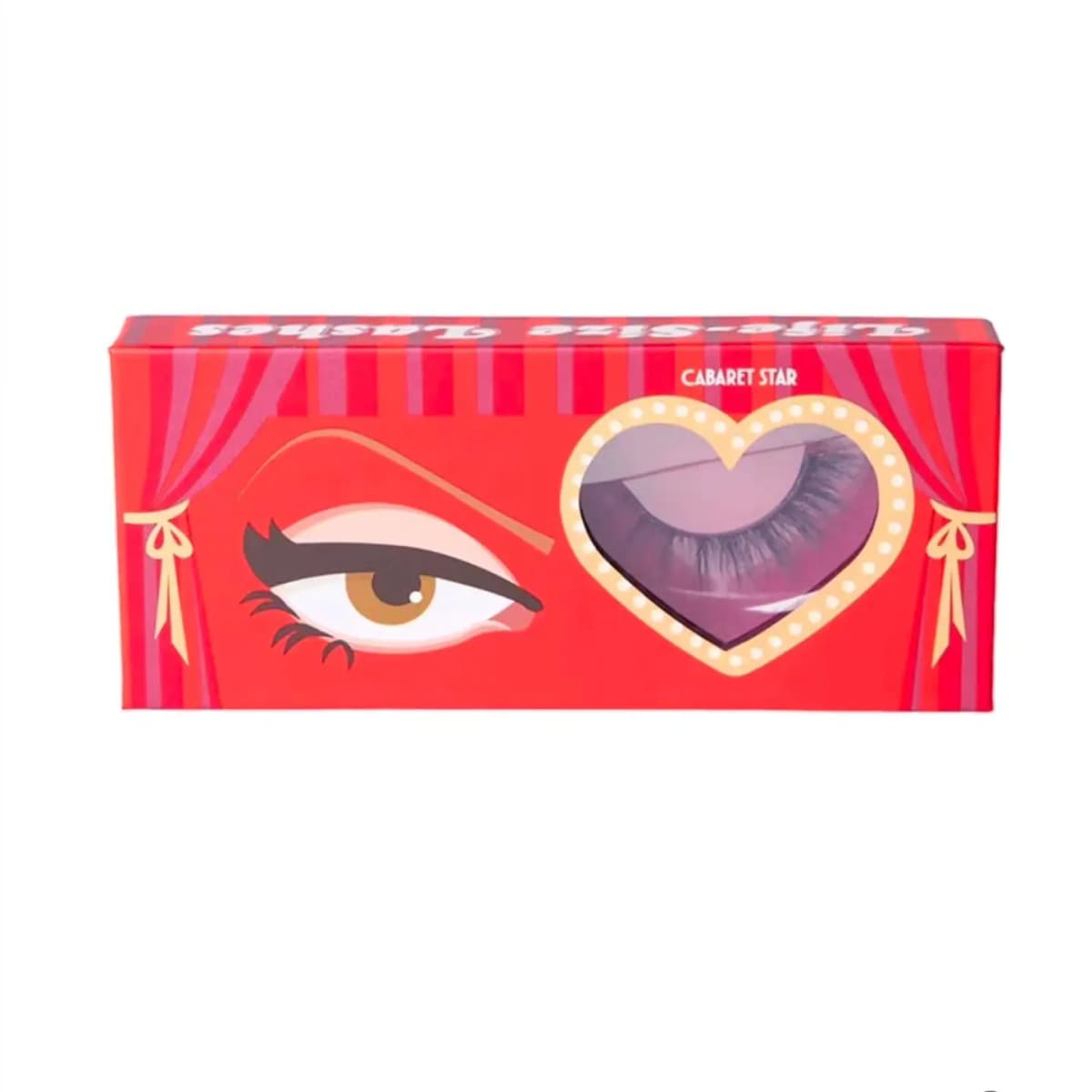 Cabaret Star Life-Size Lashes box with winking eye artwork and heart-shaped window showing wispy lashes