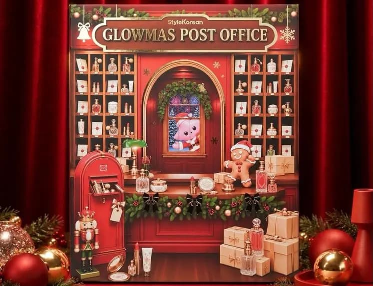 StyleKorean Glowmas Post Office advent calendar box: red post office with gift shelves, post box, nutcracker